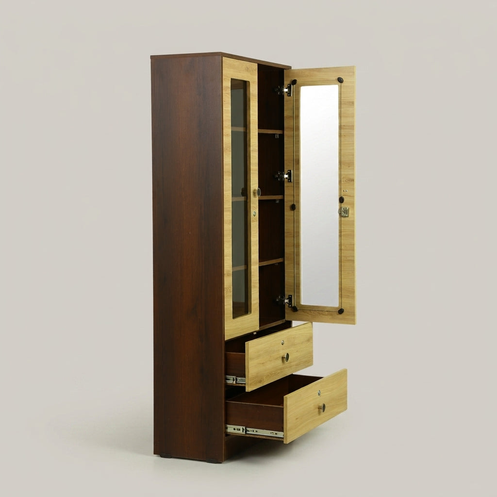 Stilo Beige Glass Door Bookshelf with Drawer By Zodiya-3