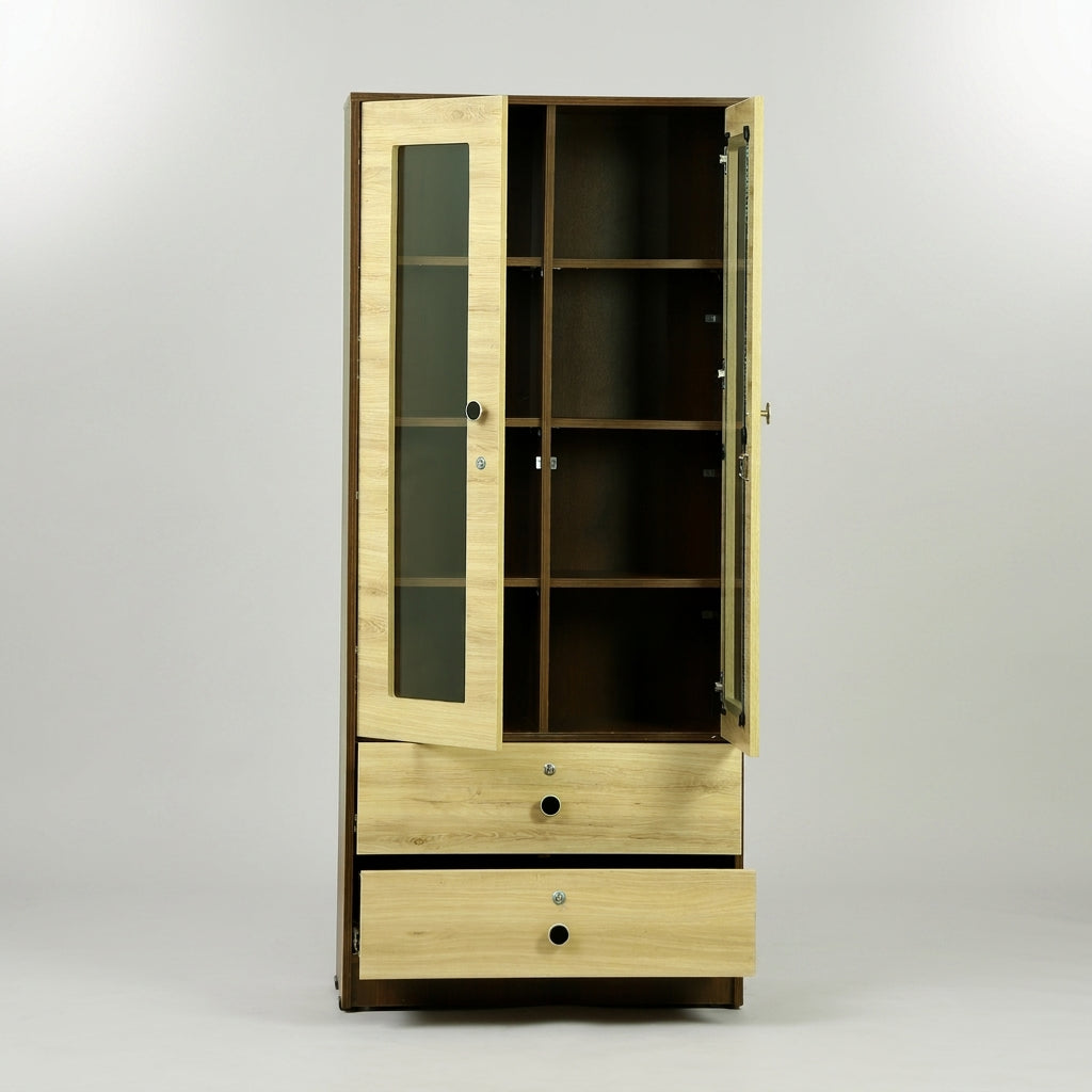 Stilo Beige Glass Door Bookshelf with Drawer By Zodiya-5
