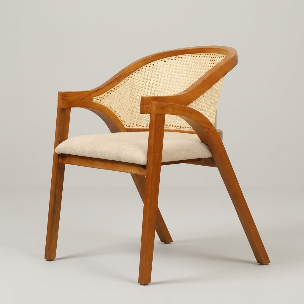 Aura Wooden Arm Chair with Rattan Cane By Zodiya