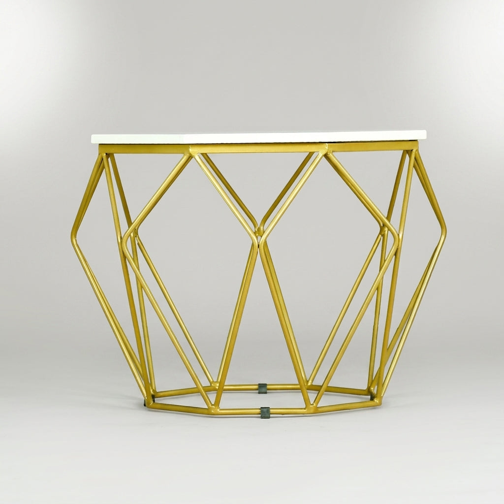 Hexagon Marble Side Table with Gold Metal Frame by Zodiya