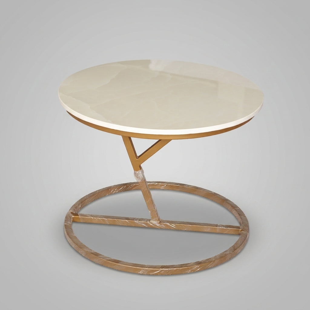Round White Marble Coffee Table with Gold Base