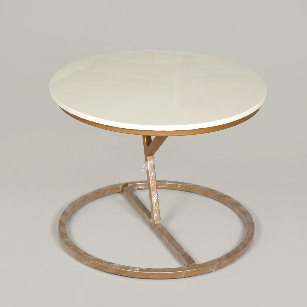 Round White Marble Coffee Table with Gold Base