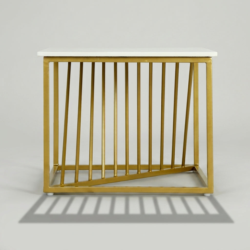 Elegant Square Marble Side Table with Gold Frame by Zodiya-4