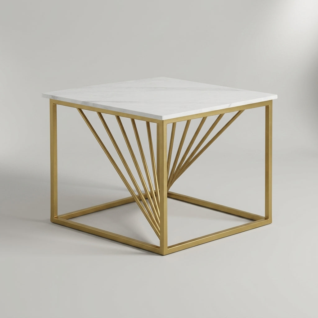 Elegant Square Marble Side Table with Gold Frame by Zodiya-5