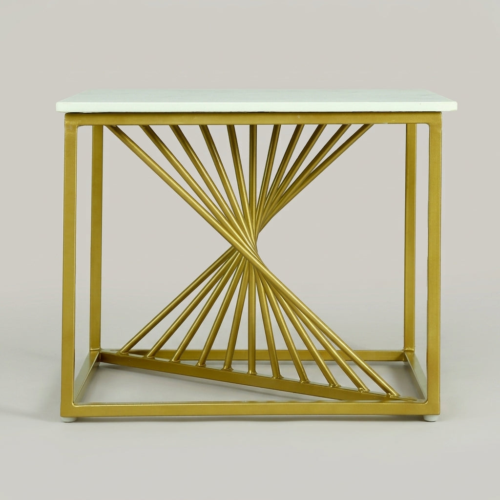 Elegant Square Marble Side Table with Gold Frame by Zodiya-3