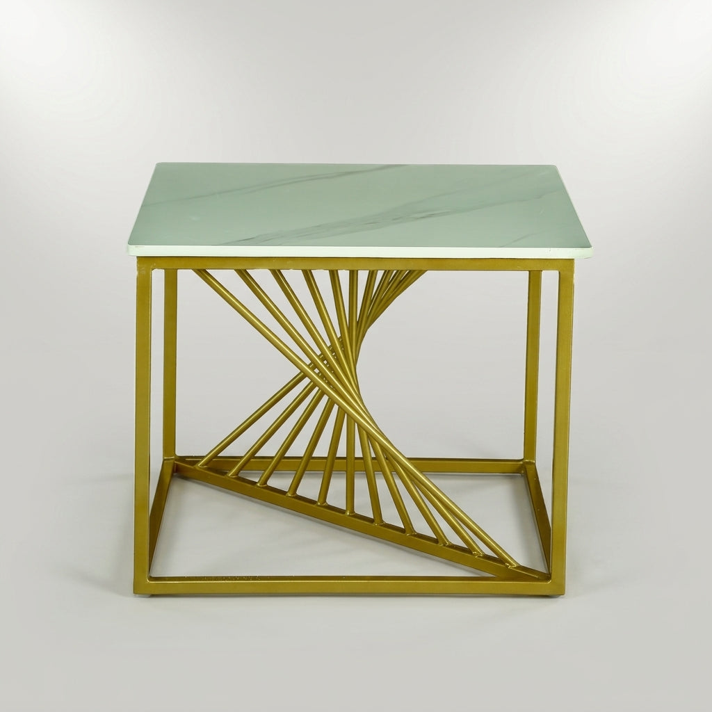 Elegant Square Marble Side Table with Gold Frame by Zodiya-6