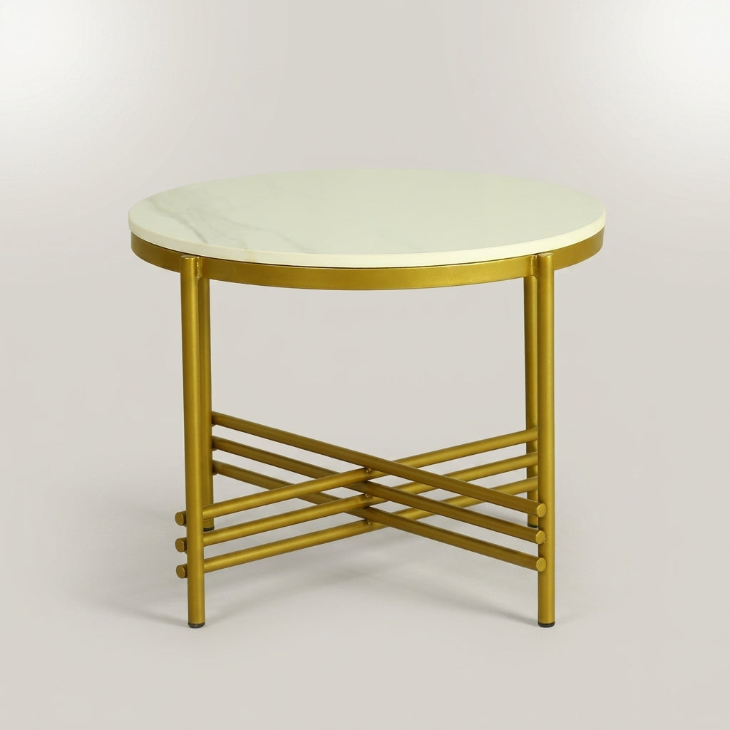 Round Marble Side Table with Gold Base by Zodiya