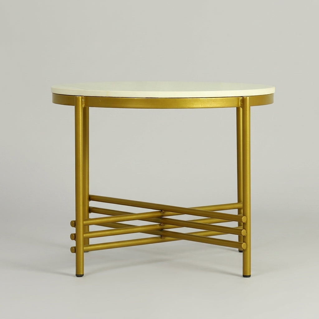 Round Marble Side Table with Gold Base by Zodiya
