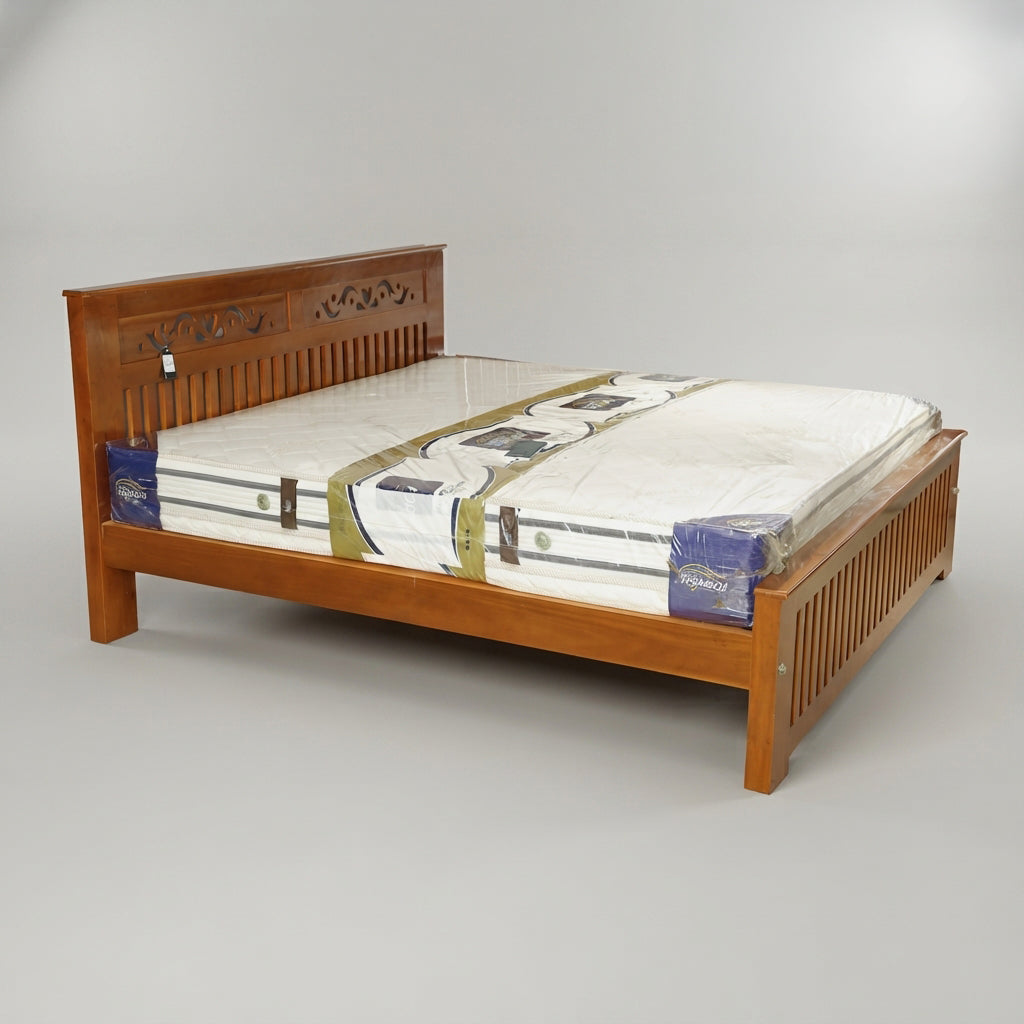 Teak Wood King Size Bed ( Carved Headboard) By Zodiya