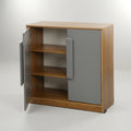 Wooden Shoe Rack with Grey Metal Doors by Zodiya