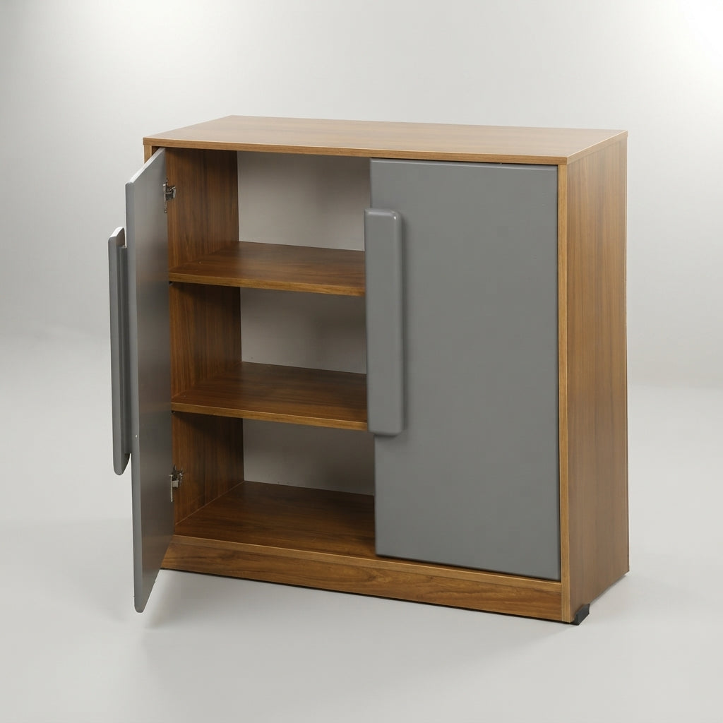 Wooden Shoe Rack with Grey Metal Doors by Zodiya