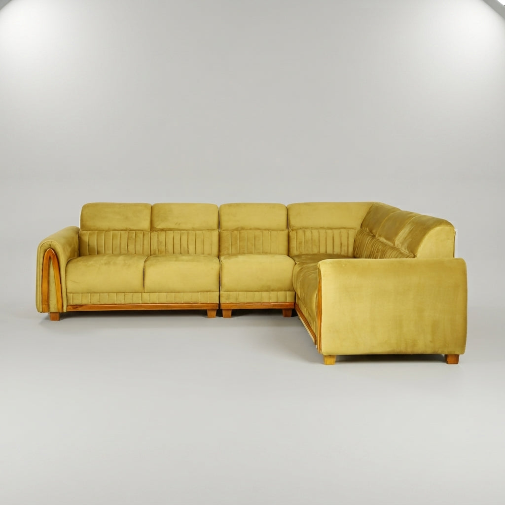 Jester Yellow Velvet L-Shape Sectional Sofa ( 5 seater) by Zodiya-4