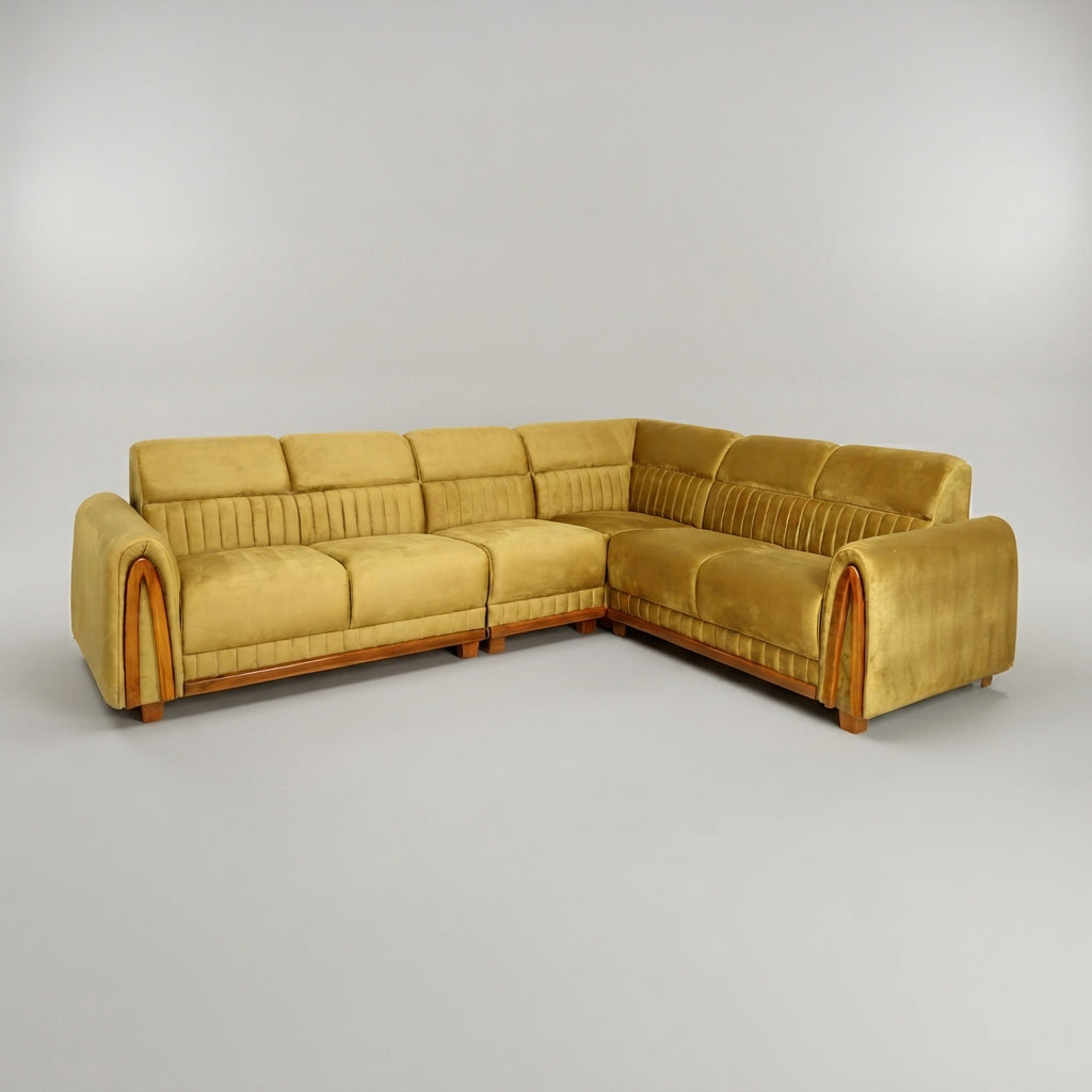 Jester Yellow Velvet L-Shape Sectional Sofa ( 5 seater) by Zodiya