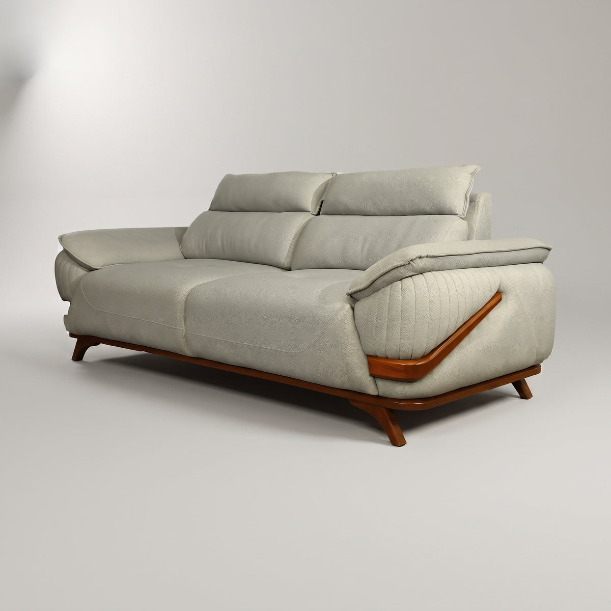 Modexa Grey Leather 3 Seater Sofa ( Wooden Base) by Zodiya