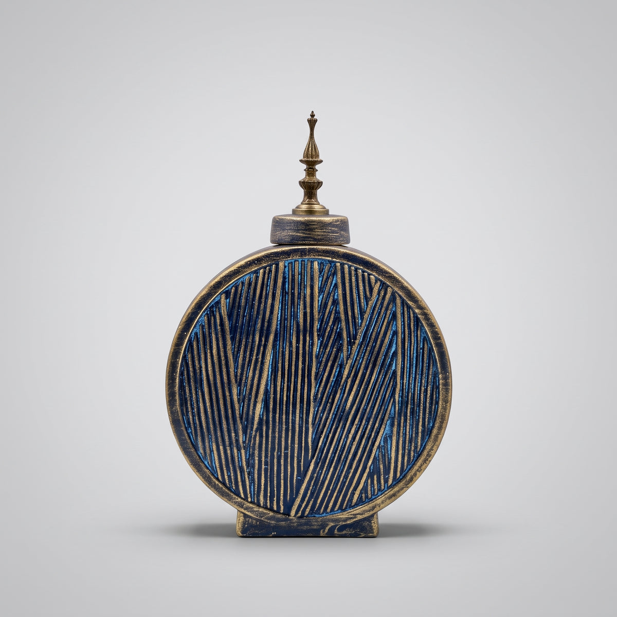 Antique Bronze Round Decorative Vase with Finial by Zodiya