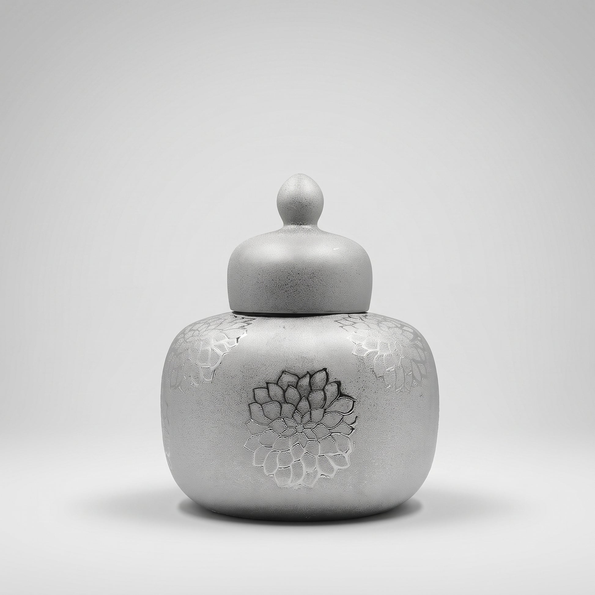 Small Silver Grey Ceramic Lidded Jar Vase By Zodiya-9