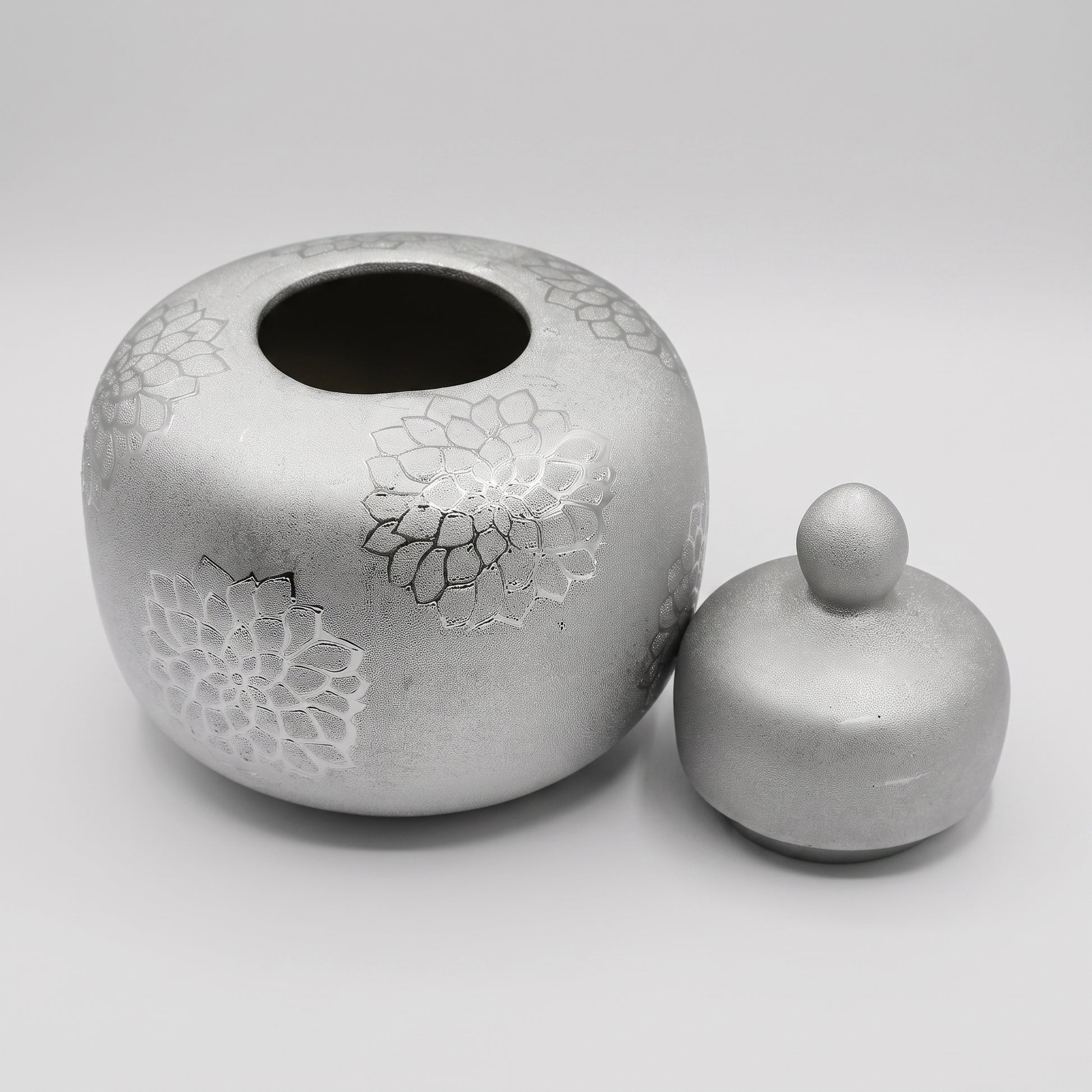 Small Silver Grey Ceramic Lidded Jar Vase By Zodiya-10