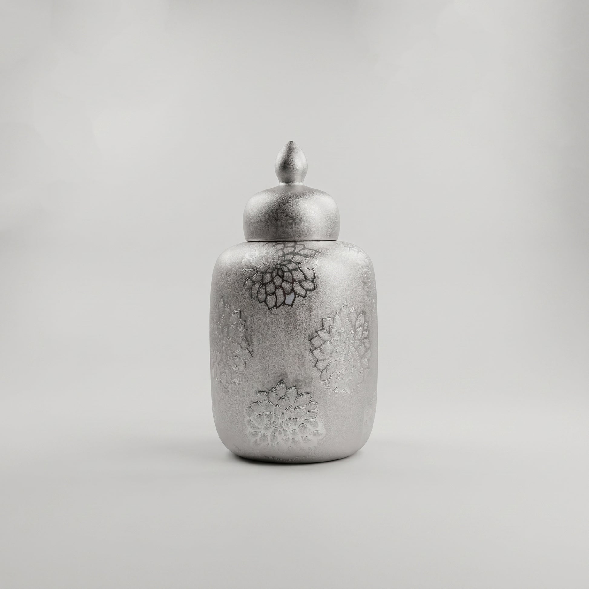 Silver Ceramic Lidded Jar Vase By Zodiya-4