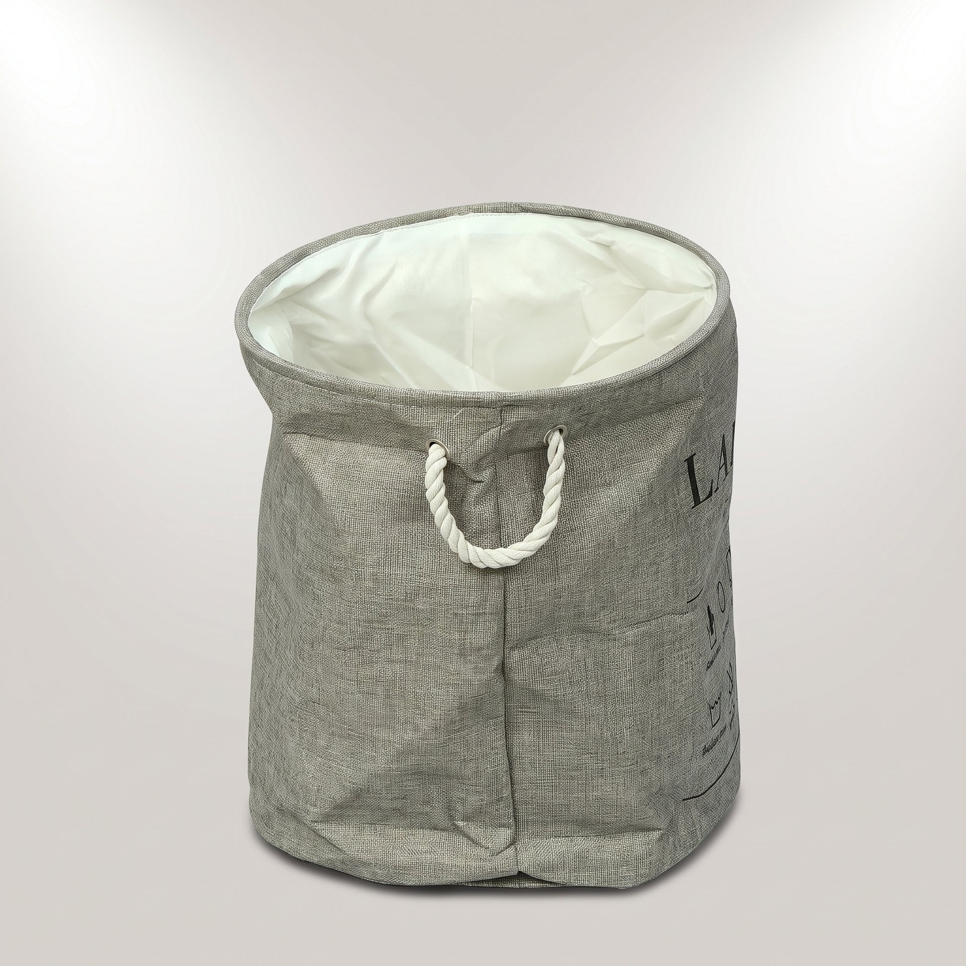 Grey Fabric Laundry Bag with Rope by Zodiya-4
