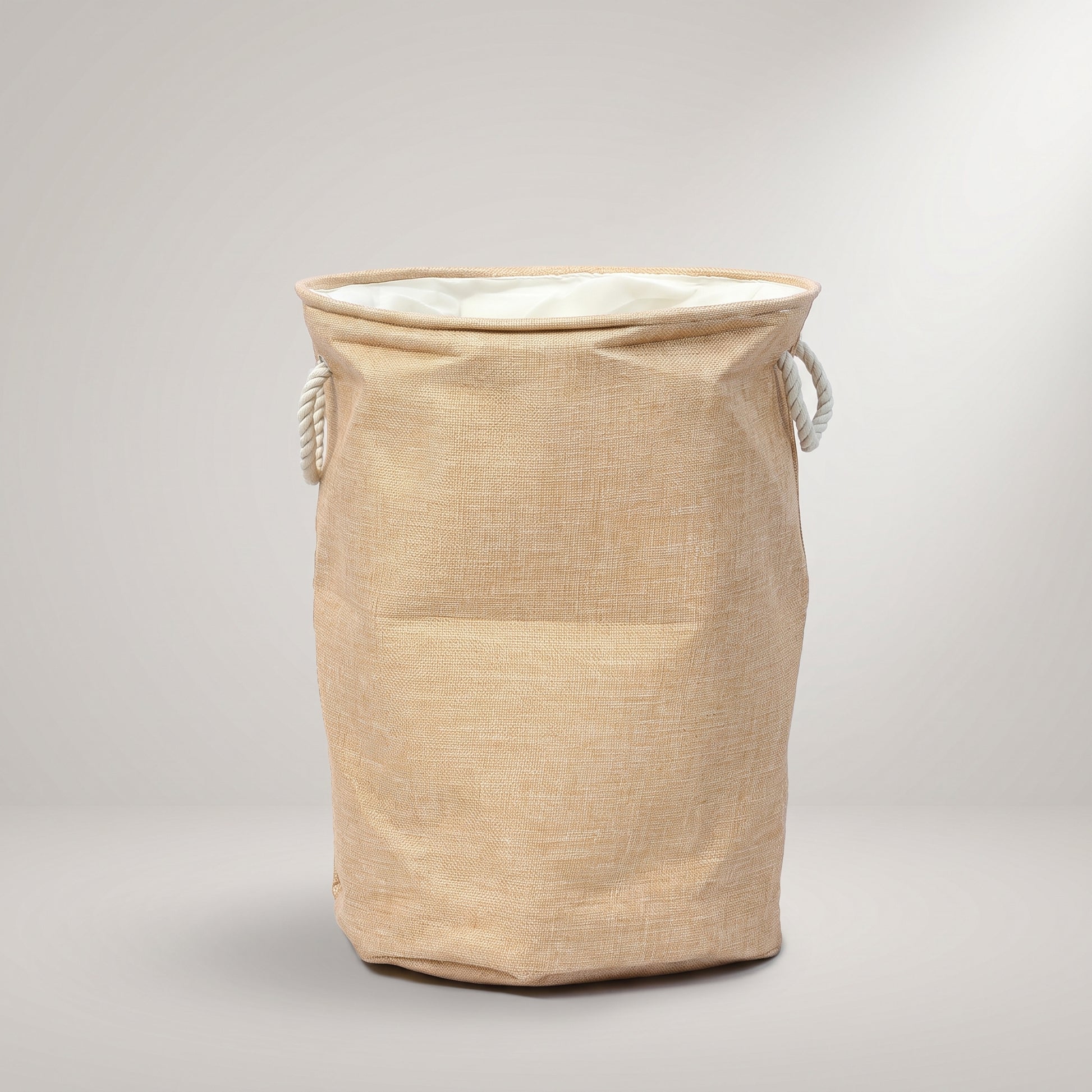 Beige Fabric Laundry Bag with Rope by Zodiya-6