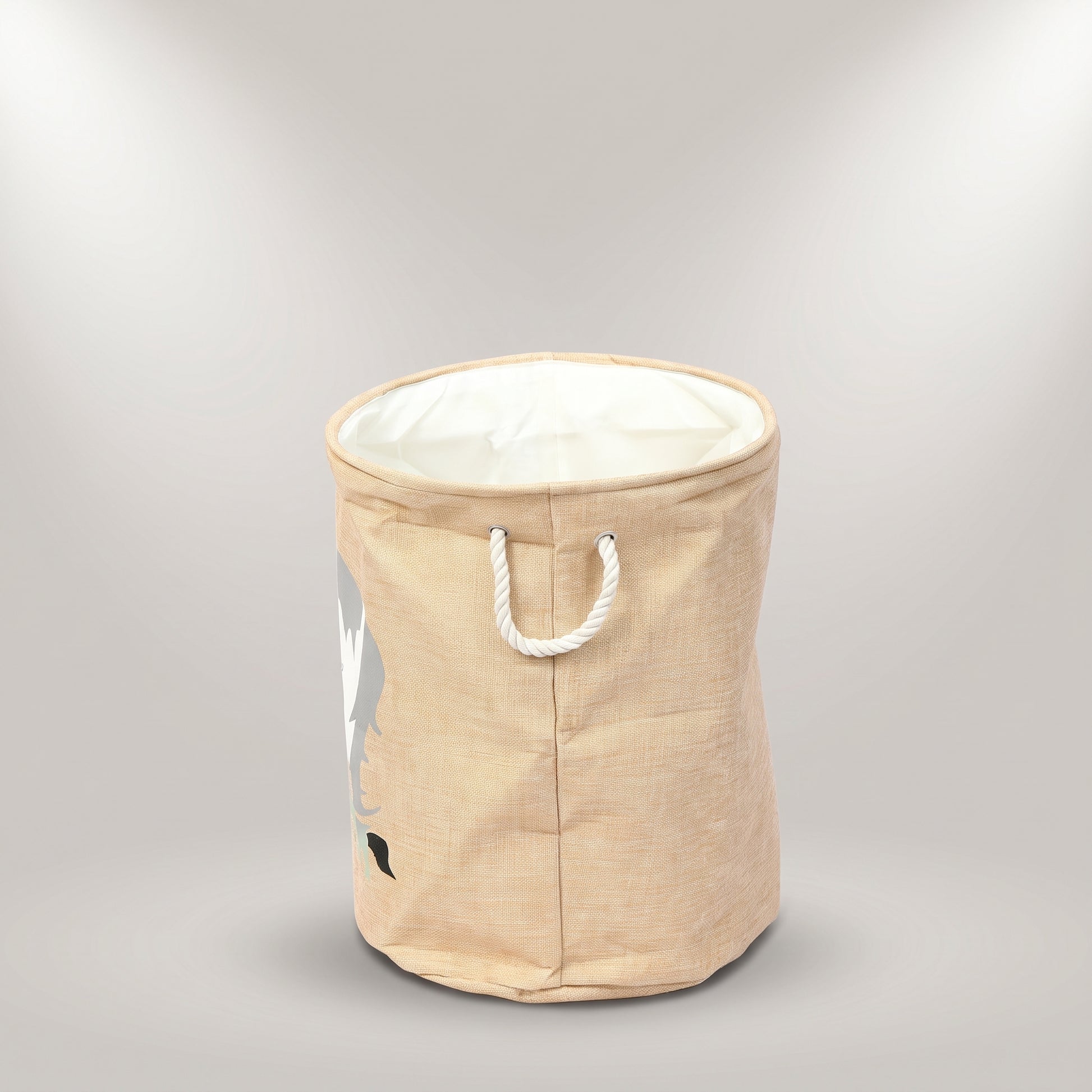 Beige Fabric Laundry Bag with Rope by Zodiya-3