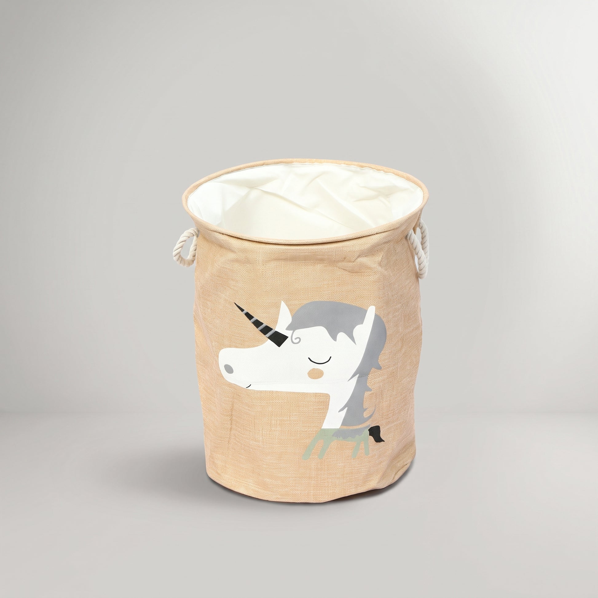 Beige Fabric Laundry Bag with Rope by Zodiya-4