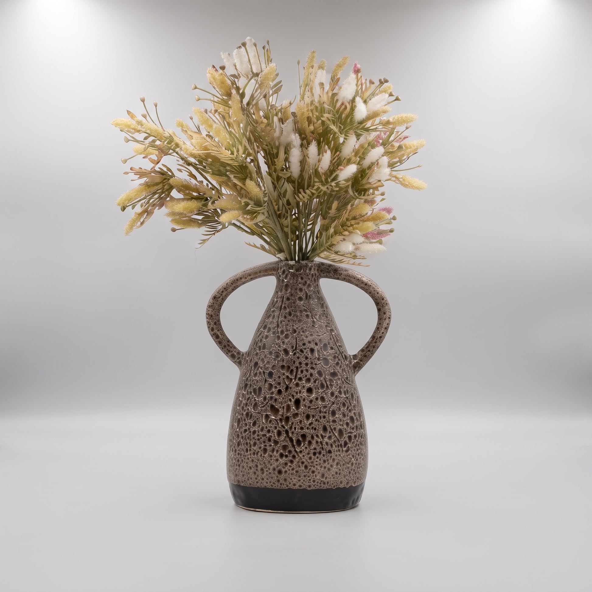 Glittery Brown Ceramic Flower Vase with Handle by Zodiya-5
