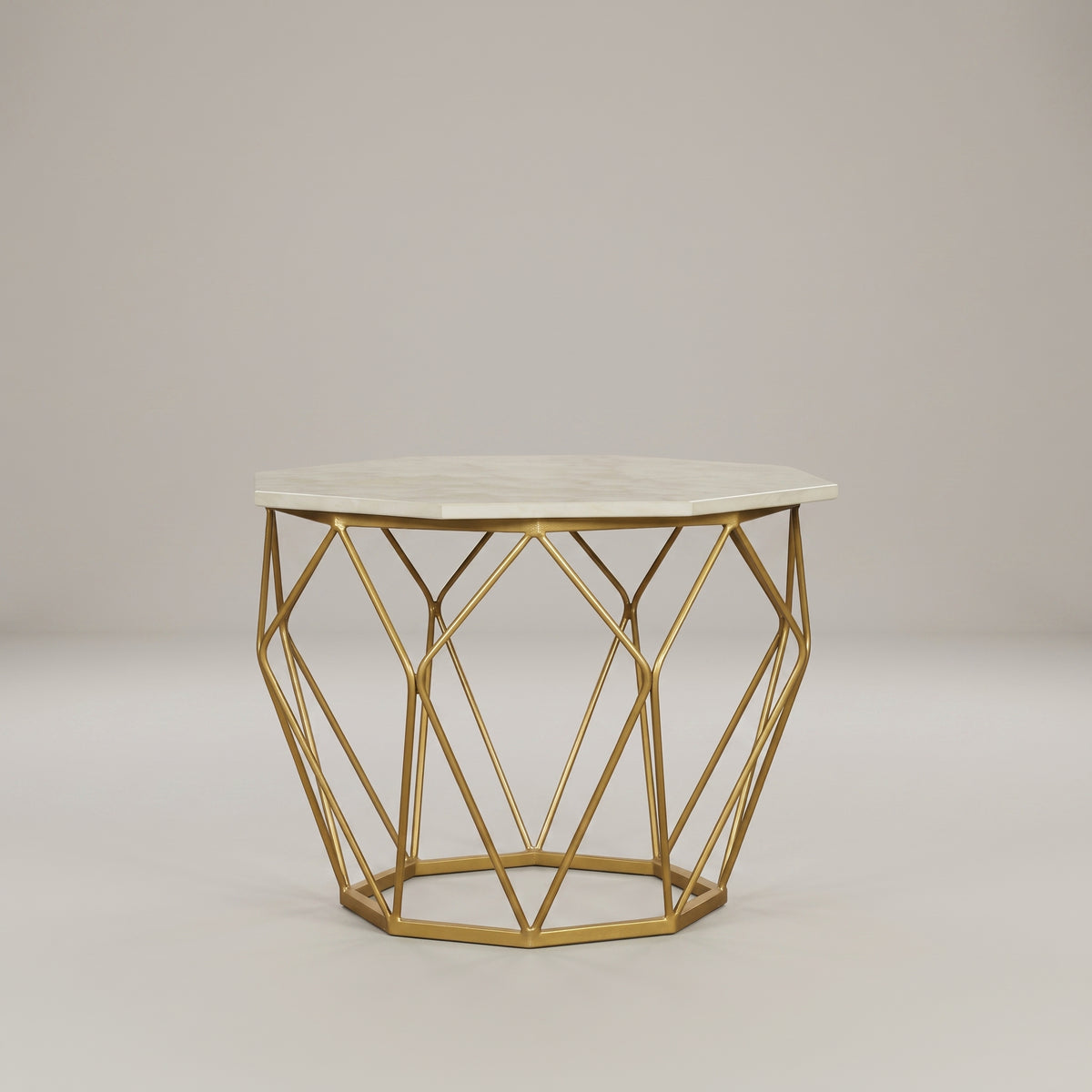 Hexagonal Marble Top Coffee table with Gold Geometric Base by Zodiya