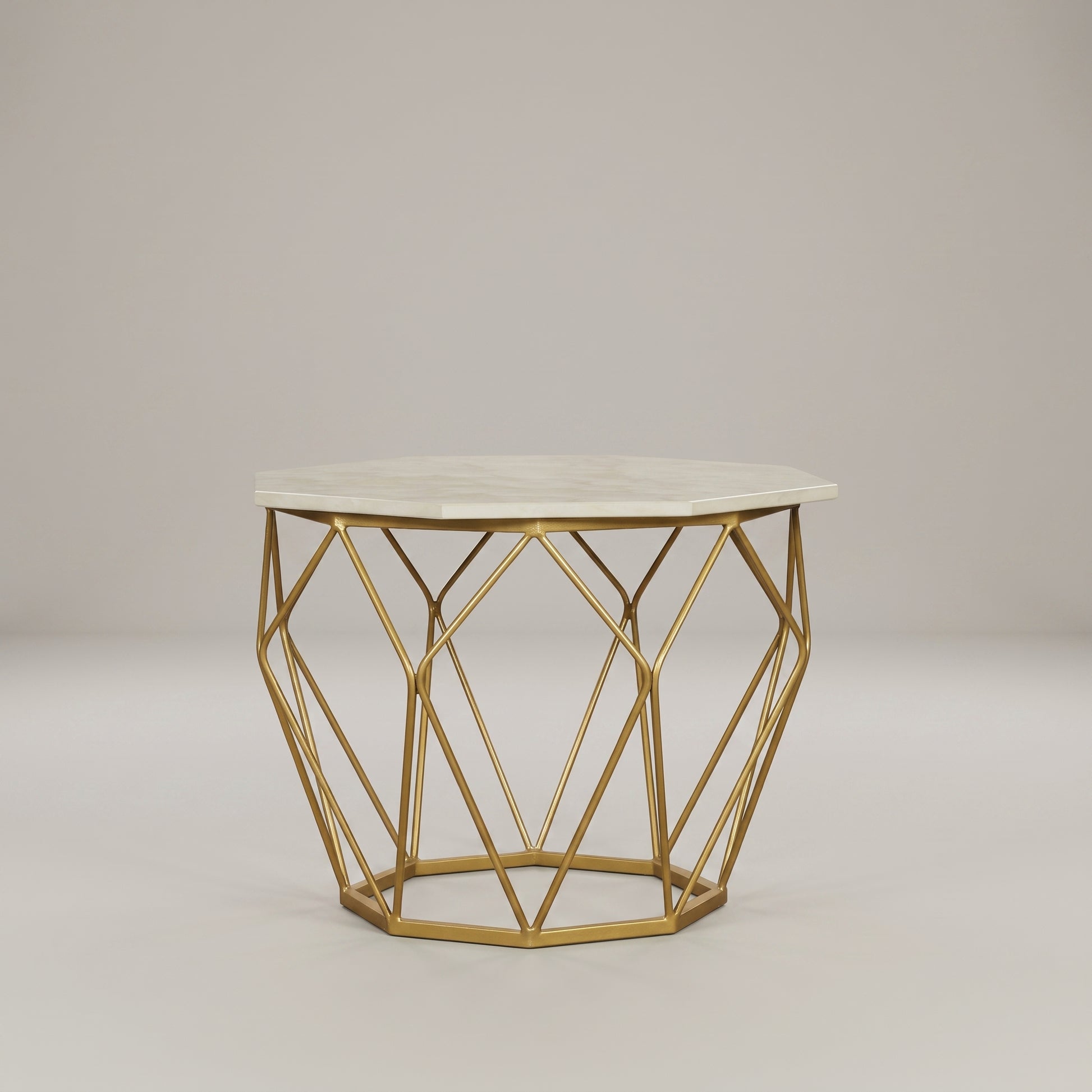 Hexagonal Marble Top Side table with Gold Geometric Base by Zodiya-3