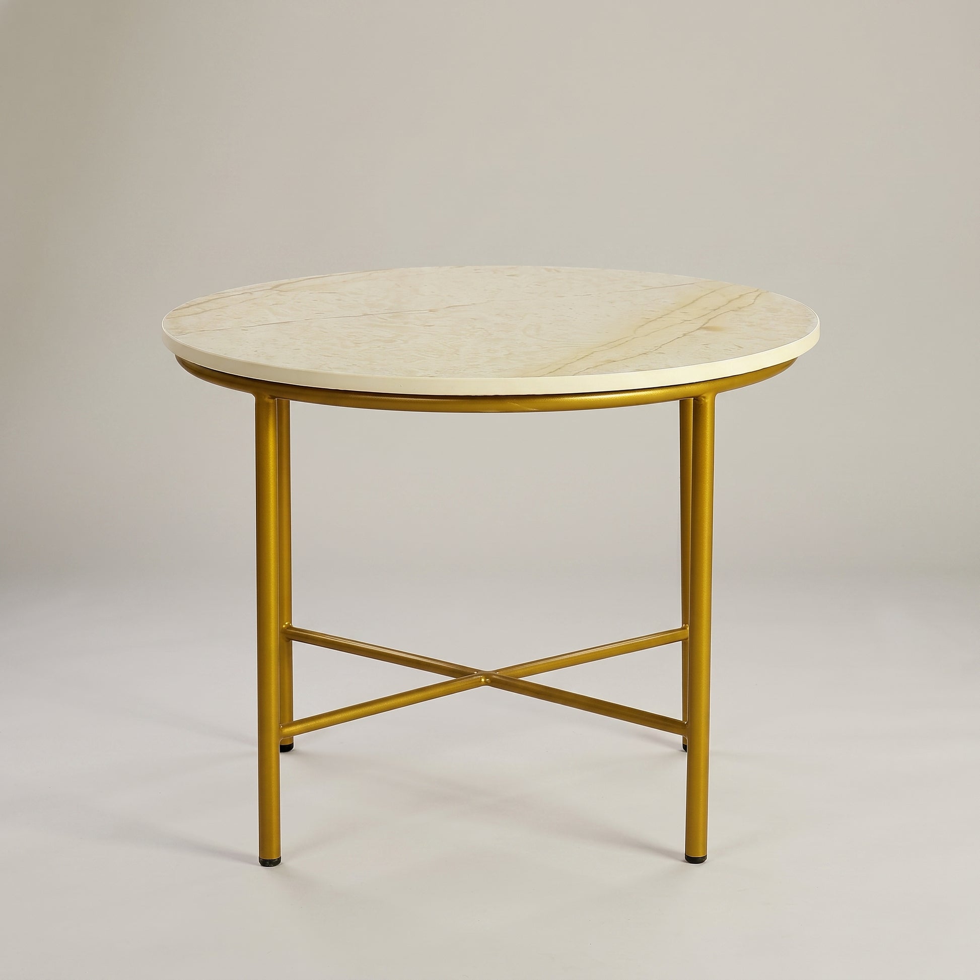 White Marble Coffee Table with Gold Crossbase Frame by Zodiya-4