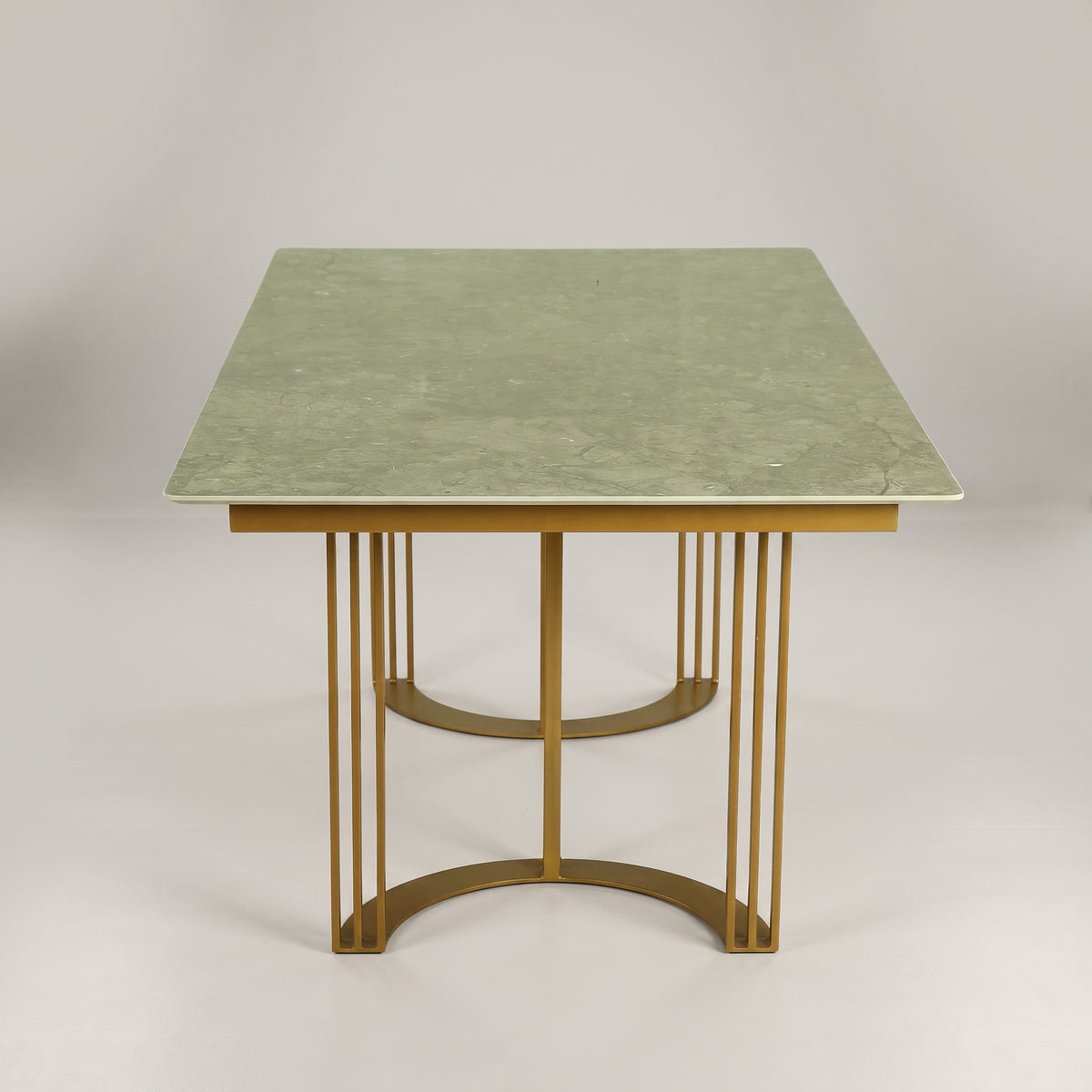 Green Marble 6 Seater Dining Table with Gold Metal Legs by Zodiya