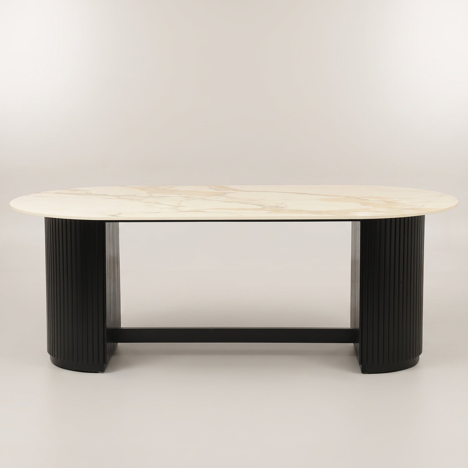 Oval Marble 8 Seater Dining Table with Black Pedestal by Zodiya-3