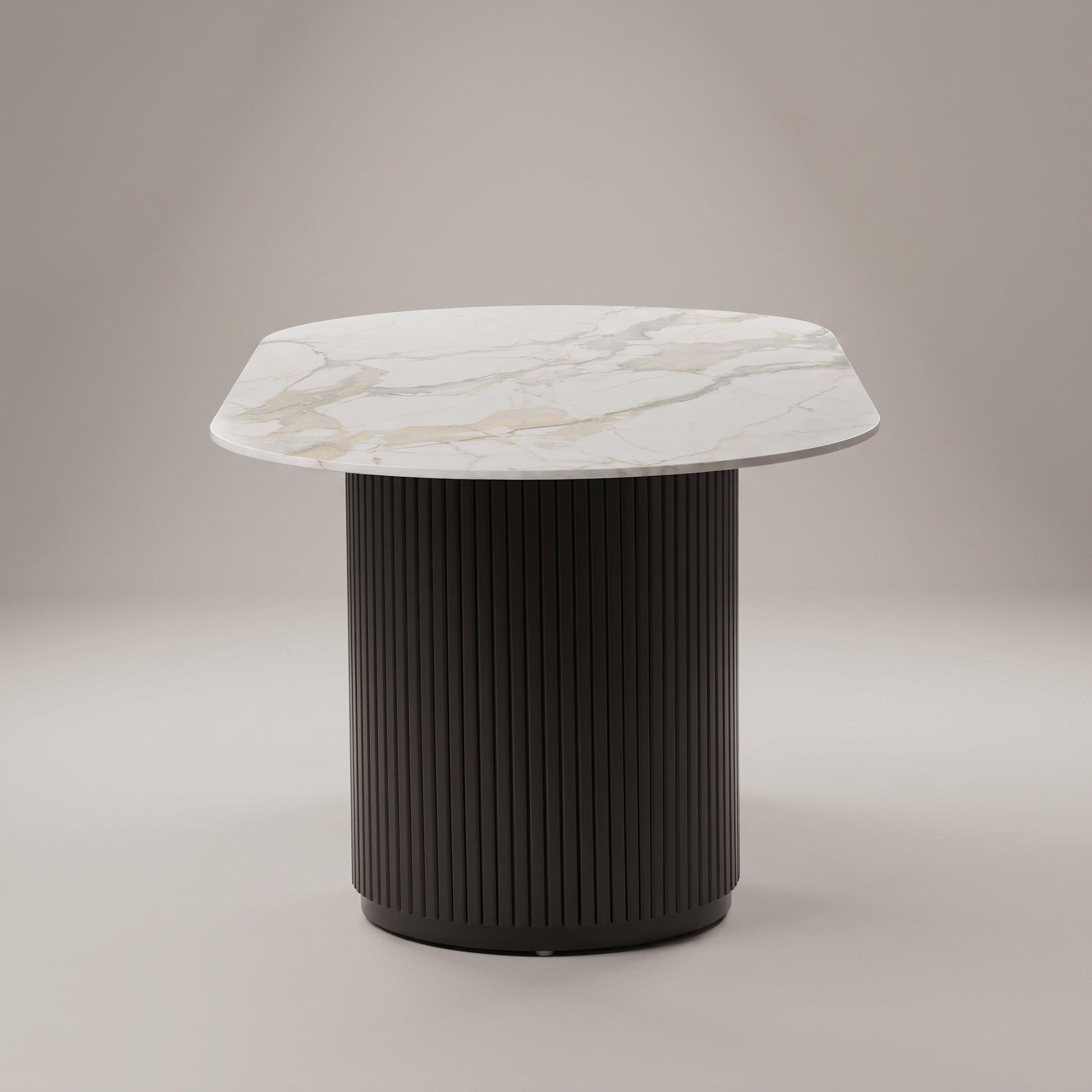 Oval Marble 8 Seater Dining Table with Black Pedestal by Zodiya-4
