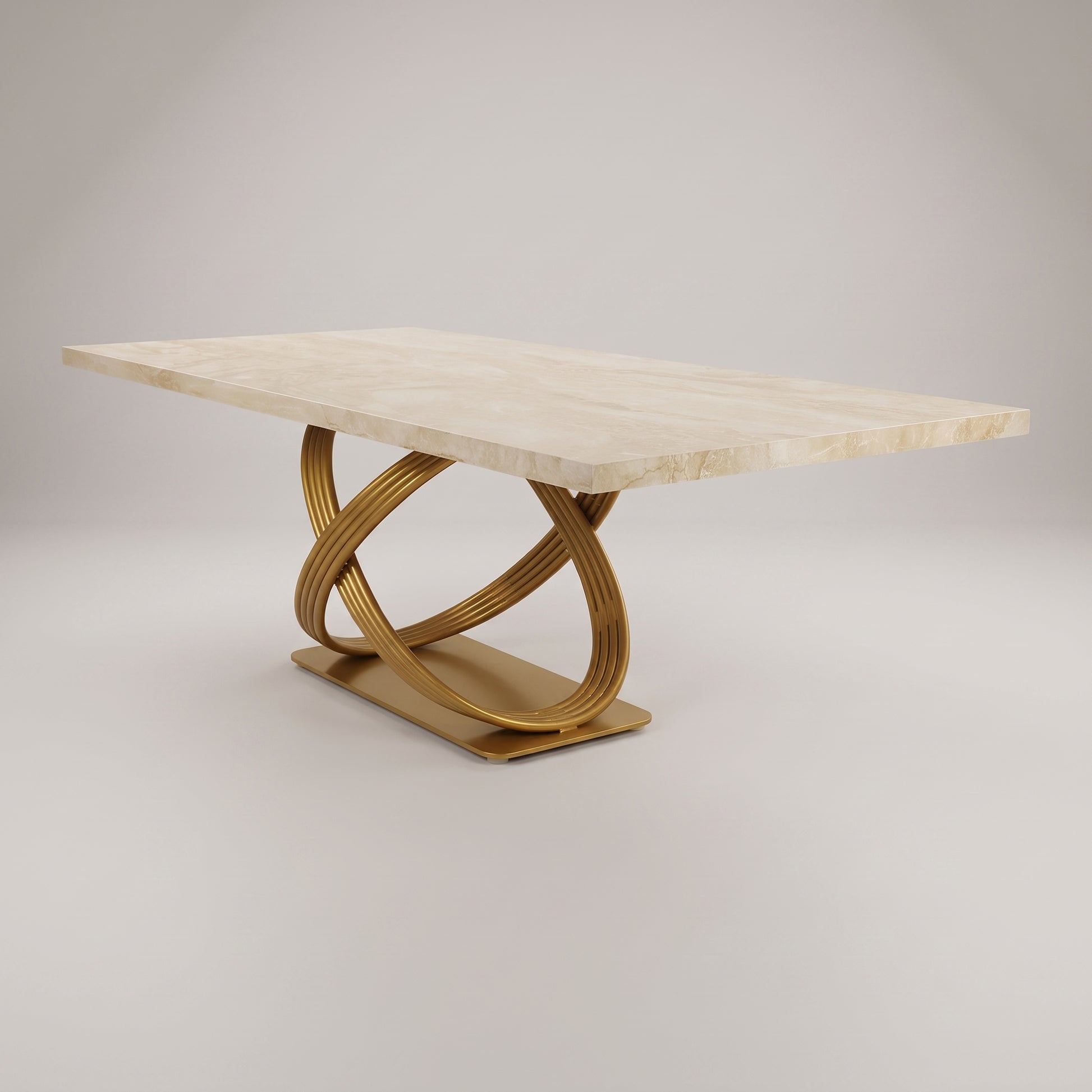 Luxury Beige Marble Dining Table with Curved Gold Pedestal by Zodiya-3