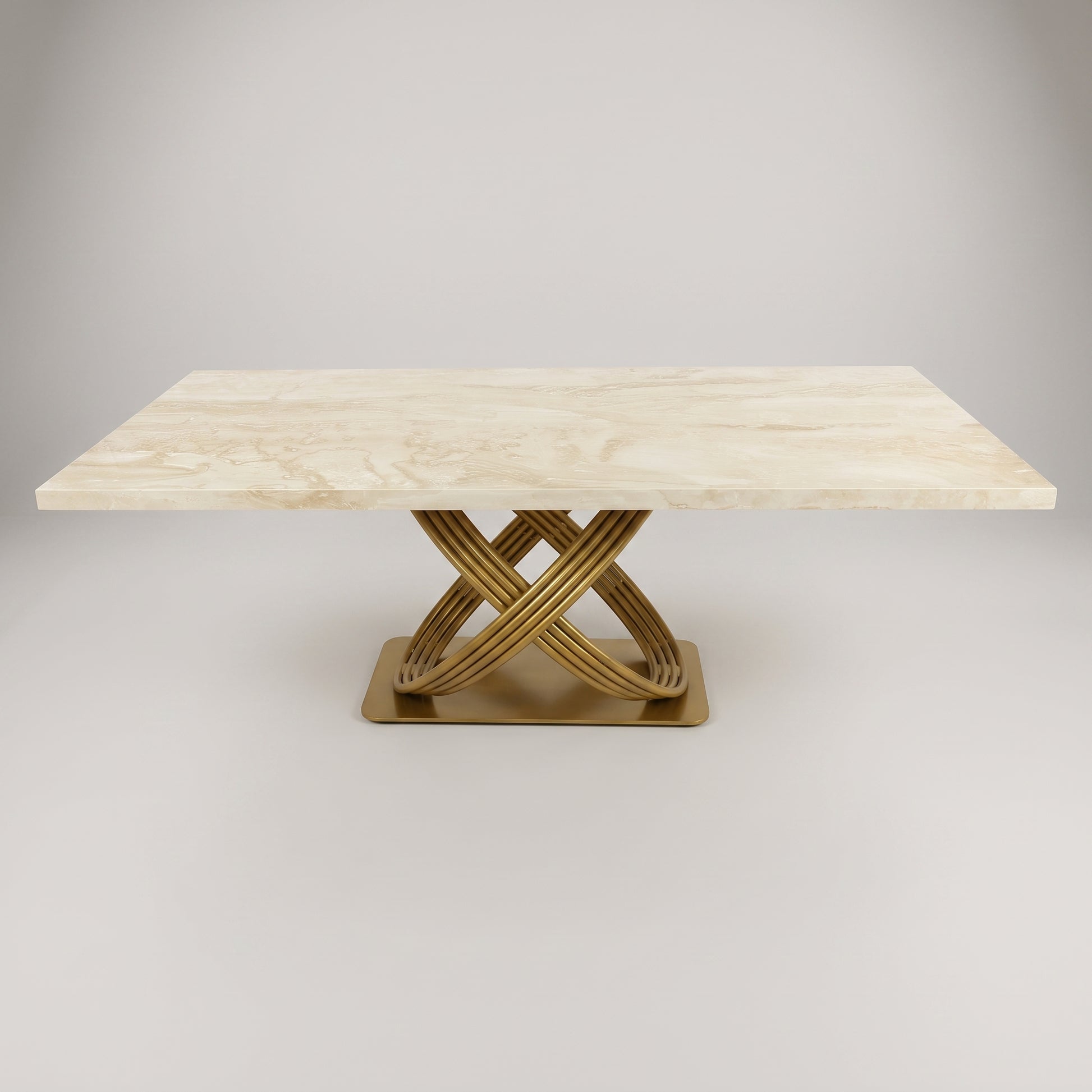 Luxury Beige Marble Dining Table with Curved Gold Pedestal by Zodiya-4