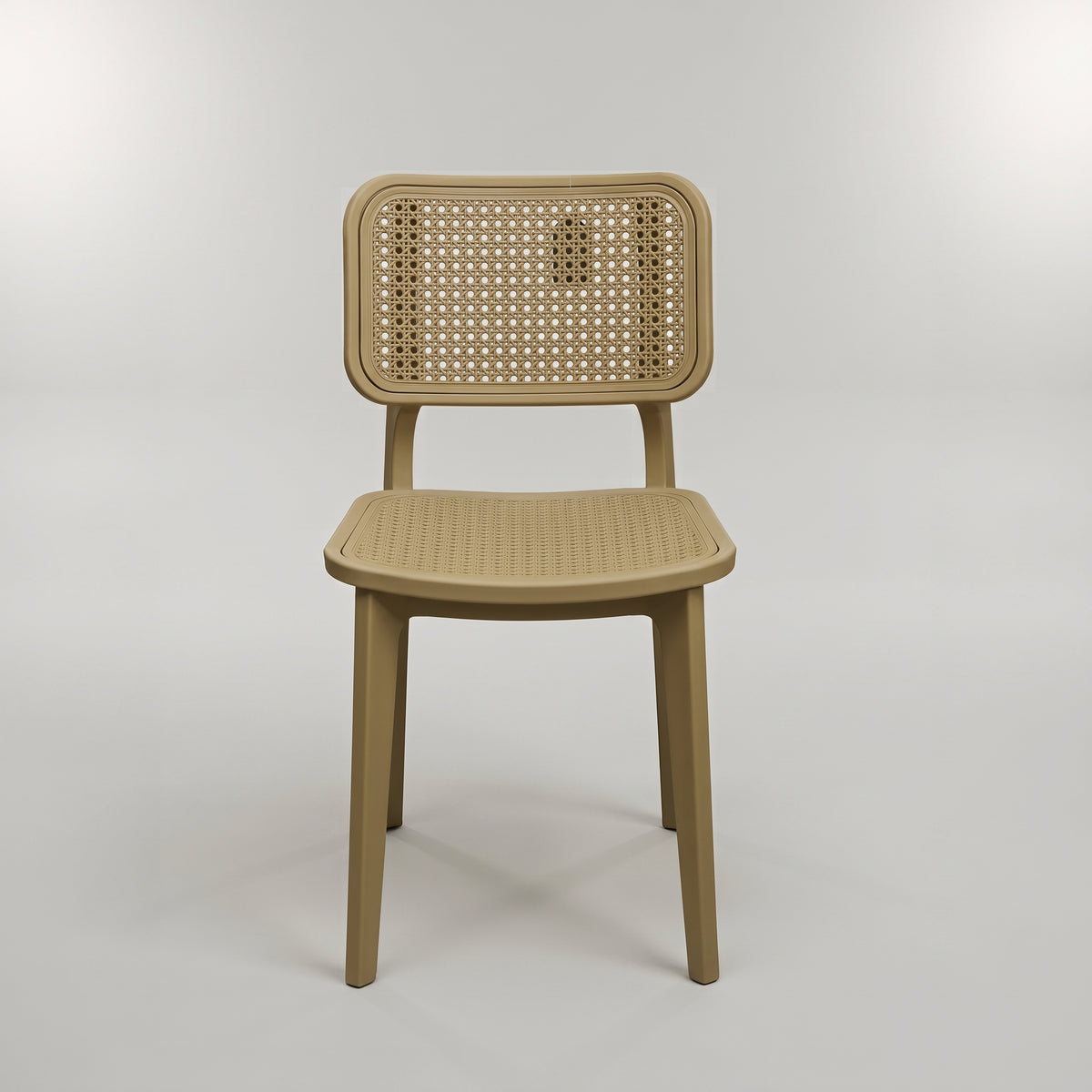 Epic Beige Plastic Dining Chair with Rattan Cane by Zodiya