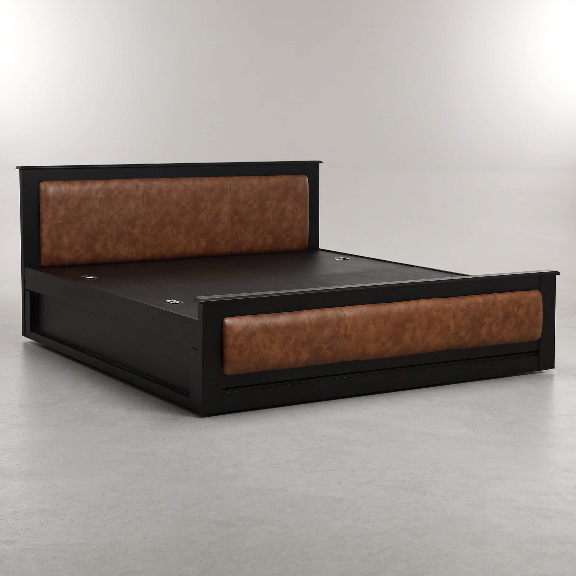 Black Engineered Wood King Size Bed with Storage by Zodiya-3