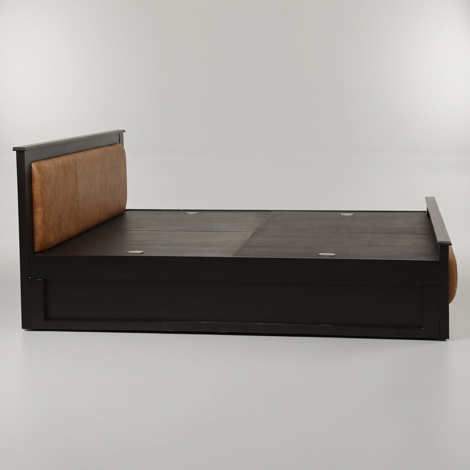 Black Engineered Wood King Size Bed with Storage by Zodiya-4