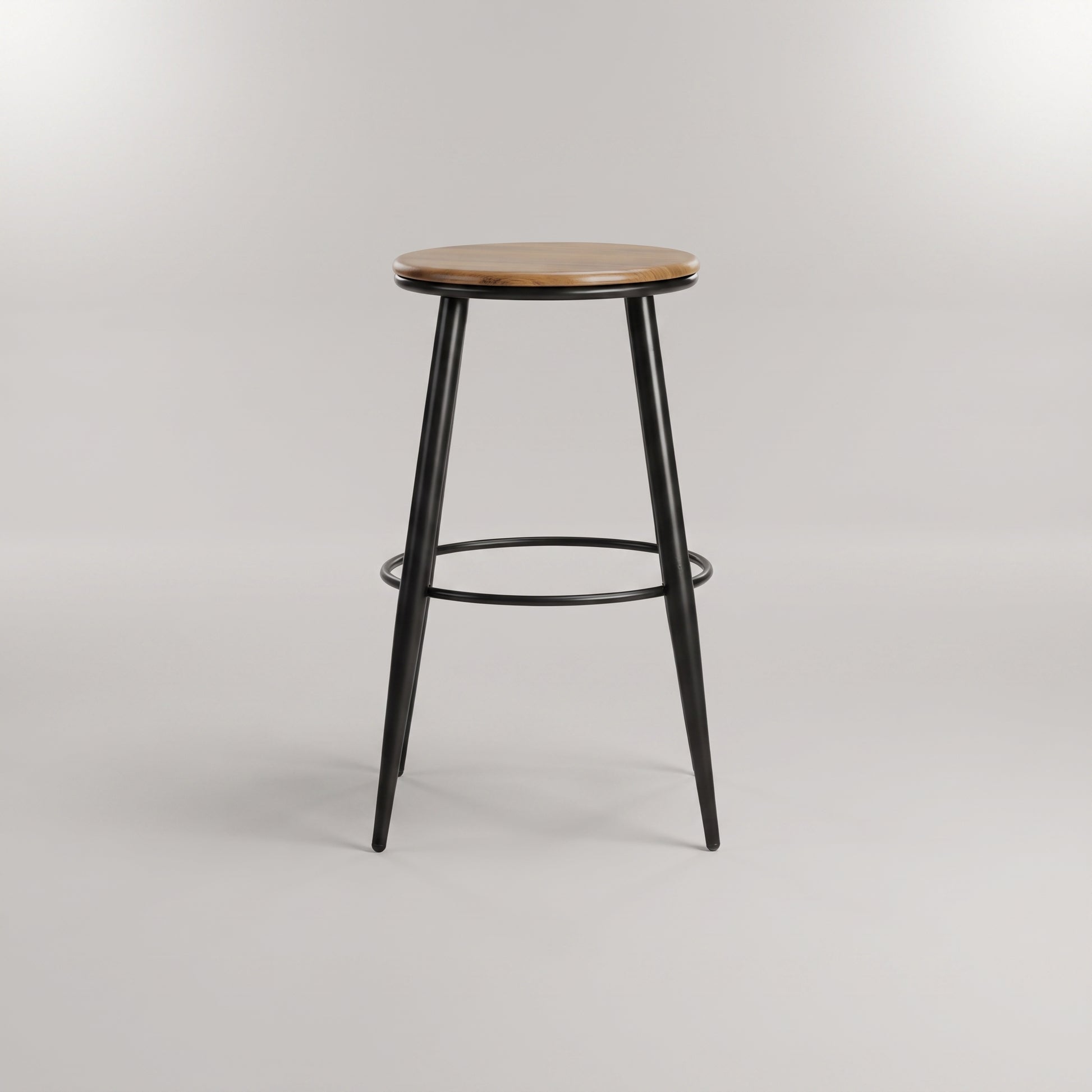 Modern Round Wooden Bar Stool with Black Metal Legs by Zodiya-4