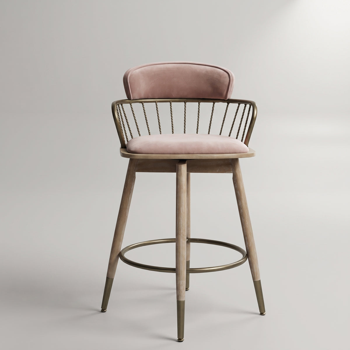 Tara Metallic Pink Velvet Bar Chair | Modern Bar Stool
