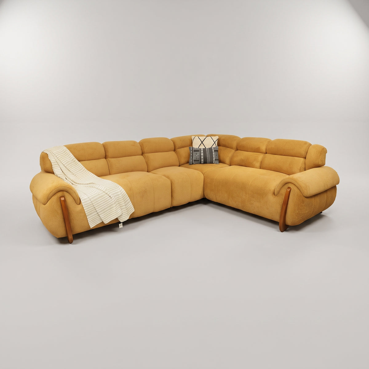 Luxevora Yellow Velvet 5 Seater Corner Sofa L Shape by Zodiya