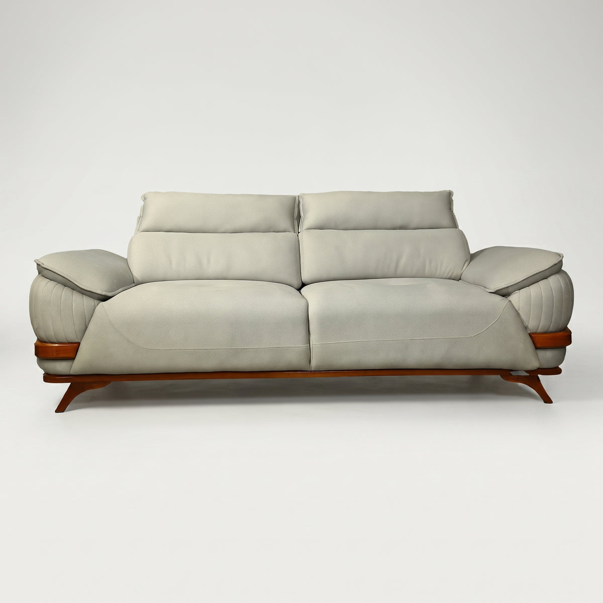 Modexa Grey Leather 3 Seater Sofa ( Wooden Base) by Zodiya