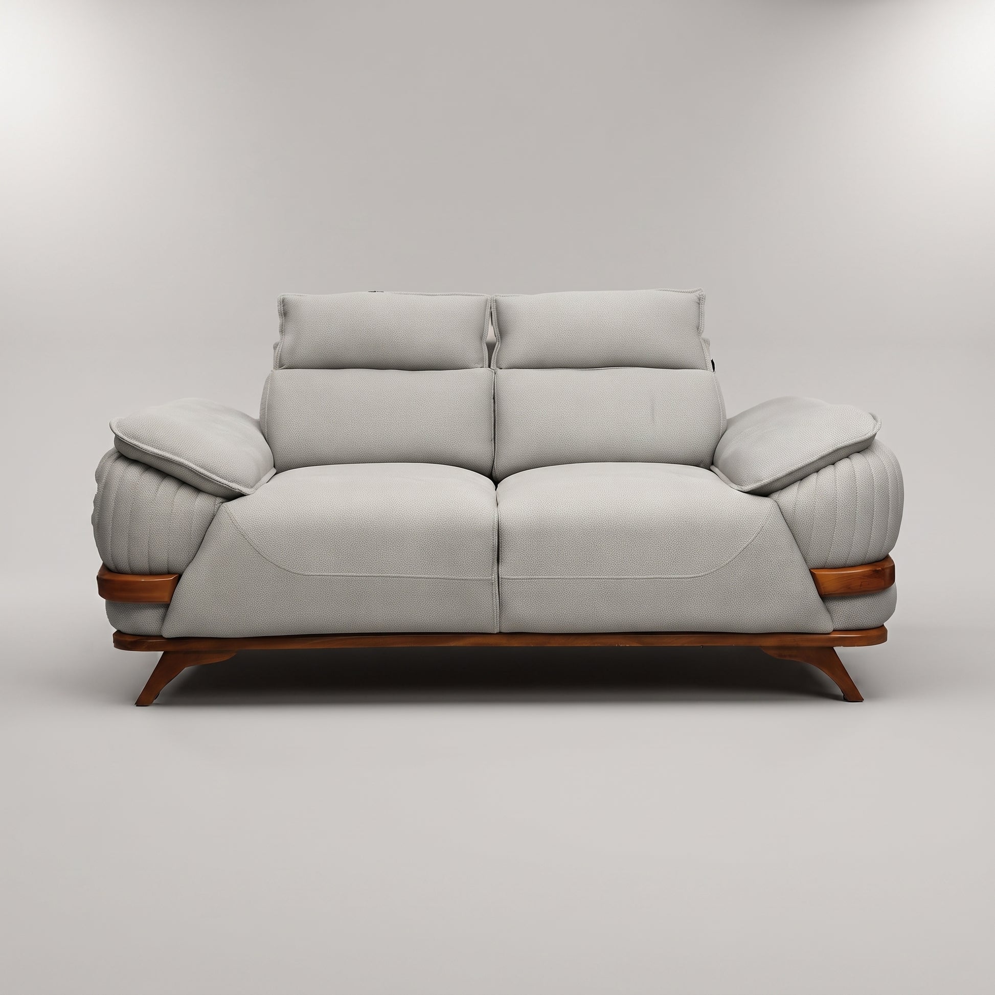 Modexa Light Grey Leather 2 Seater Sofa with Pillow Arms by Zodiya-4