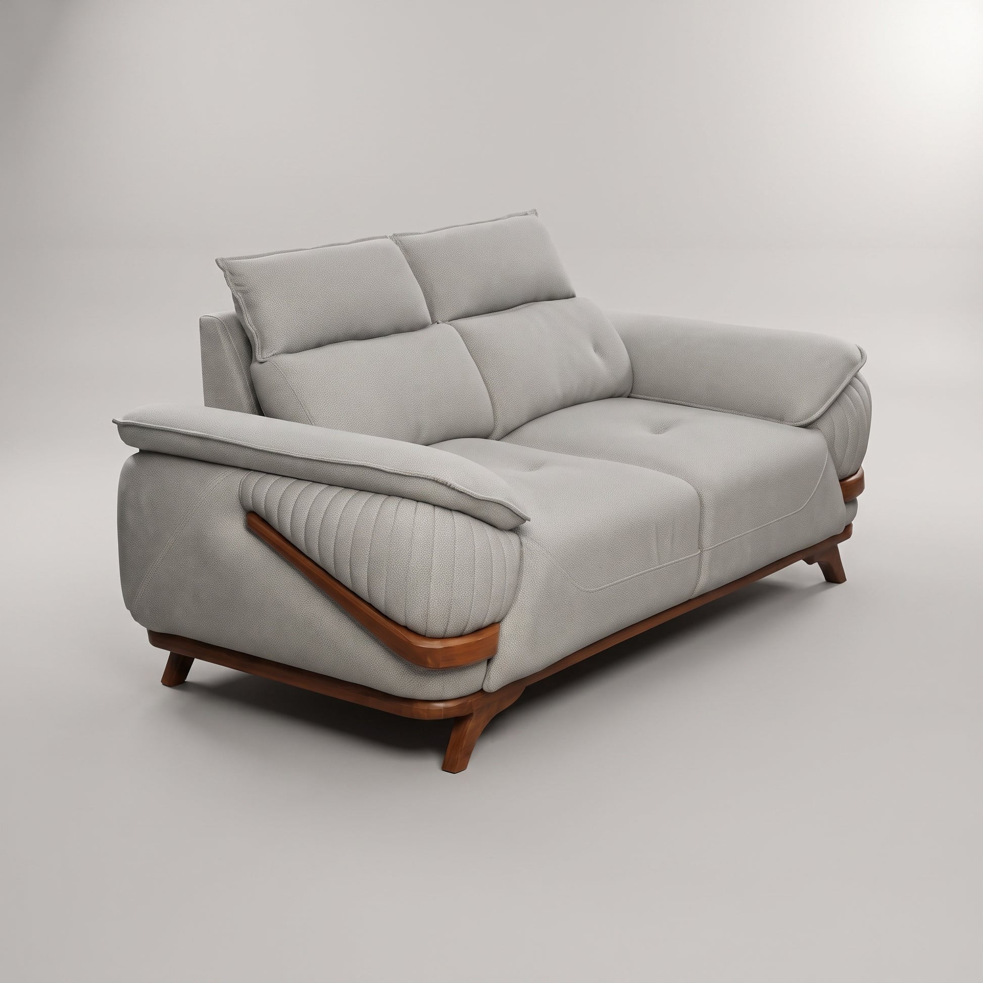 Modexa Light Grey Leather 2 Seater Sofa with Pillow Arms by Zodiya-5