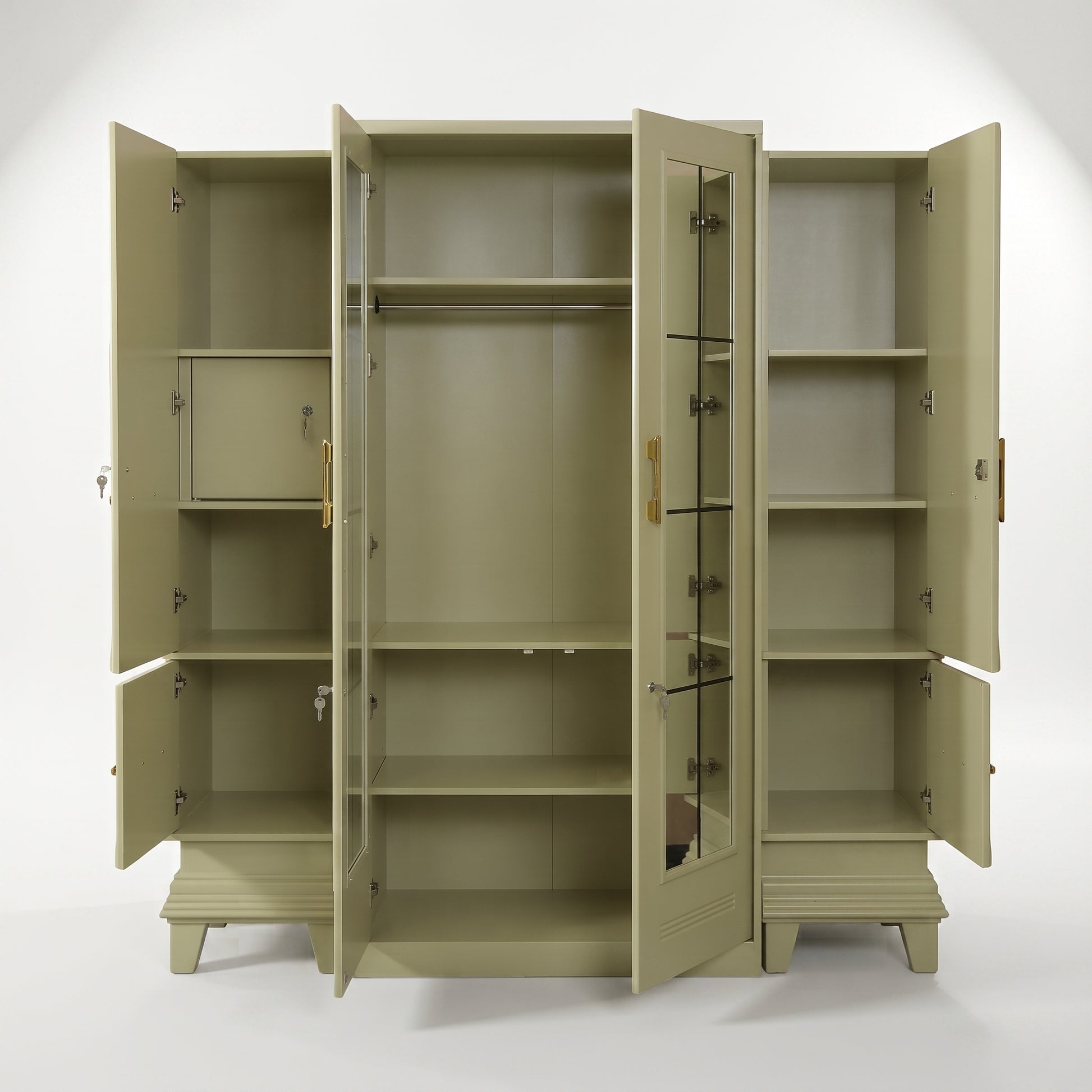 Beige Engineered Wood 4 Door Wardrobe with Mirror by Zodiya-3
