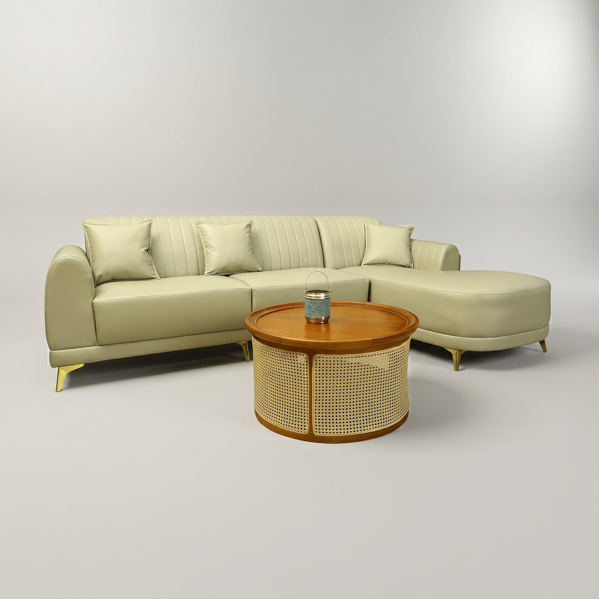 Whitecraft Sage Green Leather 5 Seater Lounger Sofa by Zodiya