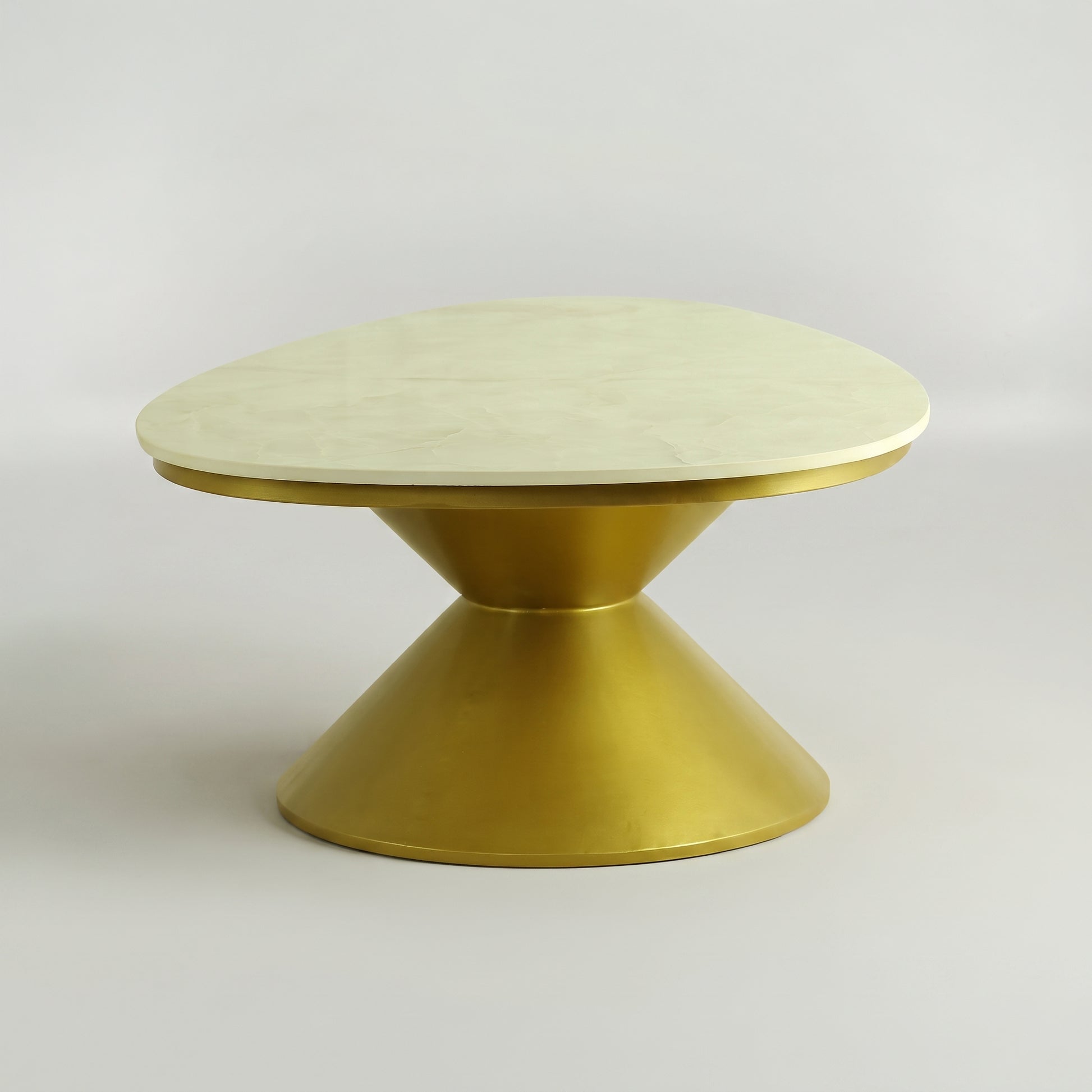 Oval Marble Coffee Table with Gold Pedestal Base by Zodiya-4