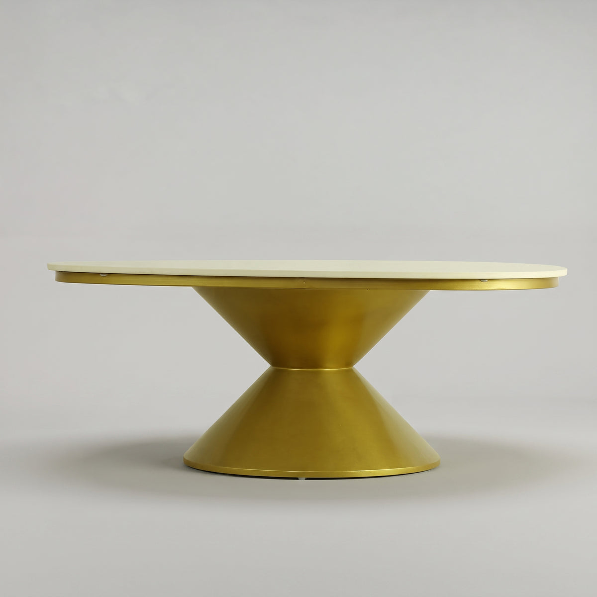 Oval Marble Coffee Table with Gold Pedestal Base by Zodiya