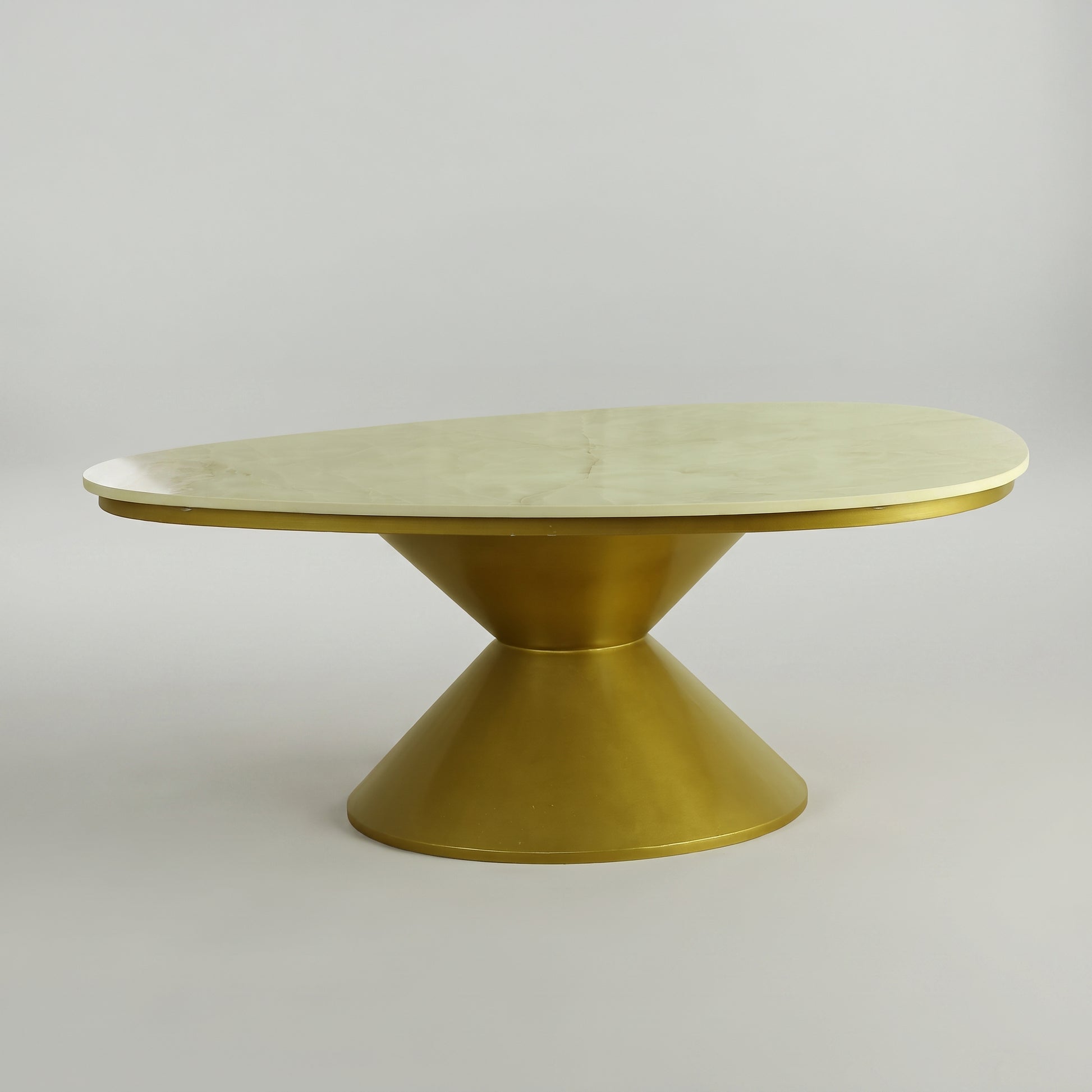 Oval Marble Coffee Table with Gold Pedestal Base by Zodiya-7