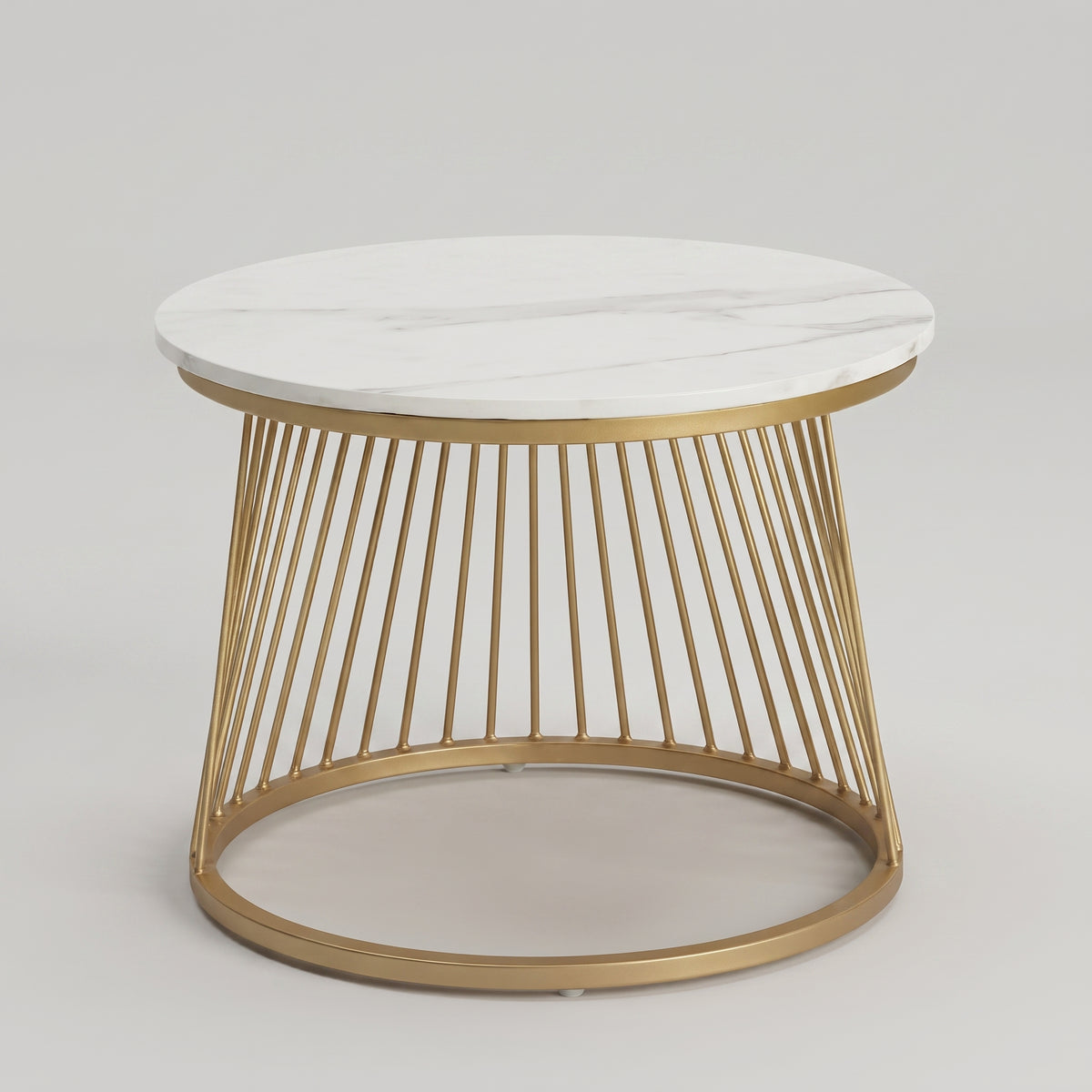 Round Marble Top Coffee Table with Metallic Gold Base by Zodiya